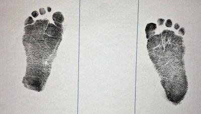 My son's preemie feet. One day old.  